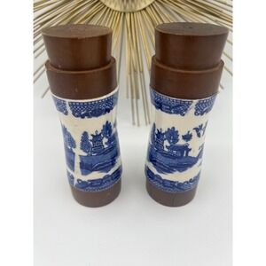 Vintage Blue Willow Ceramic Salt & Pepper Shakers set MCM Japan